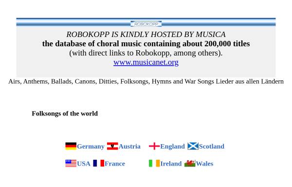 Vorschau von www.musicanet.org, Robokopp Volkslieder-Verzeichnis