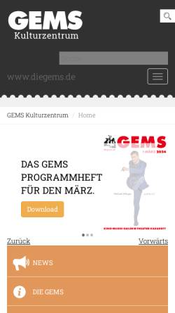 Vorschau der mobilen Webseite www.diegems.de, Kulturzentrum GEMS