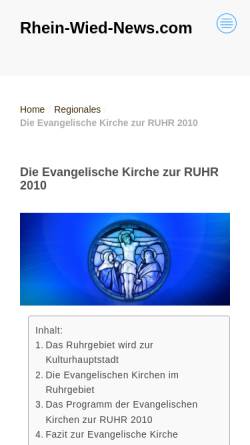 Vorschau der mobilen Webseite www.evangelisch2010.de, Evangelisches Kulturbüro Ruhr 2010
