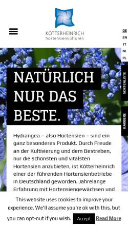 Vorschau der mobilen Webseite www.hortensien.de, Gartenbau Kötterheinrich