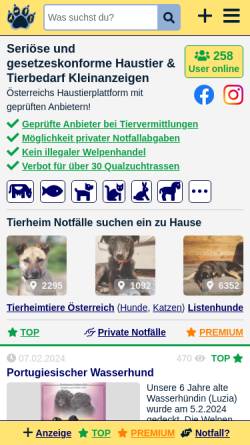 Vorschau der mobilen Webseite www.tieranzeigen.at, Tieranzeigen.at