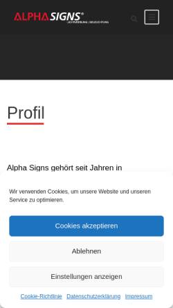 Vorschau der mobilen Webseite www.alphasigns.de, Alpha Signs GmbH