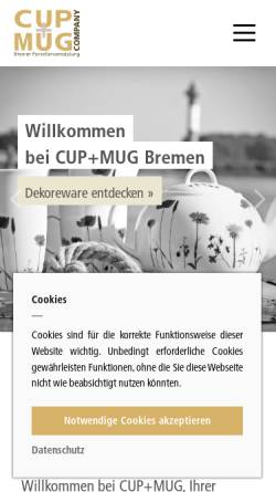 Vorschau der mobilen Webseite www.cup-mug.de, CUP+MUG Company