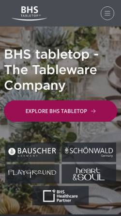 Vorschau der mobilen Webseite www.bhs-tabletop.com, Porzellanfabrik Schönwald by BHS Tabletop AG