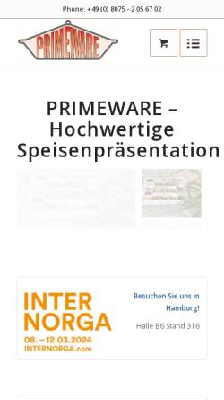 Vorschau der mobilen Webseite www.primeware-ceramics.de, Primeware Ceramics GmbH