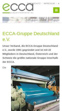 Vorschau der mobilen Webseite www.ecca.de, European Coil Coating Association (ECCA)