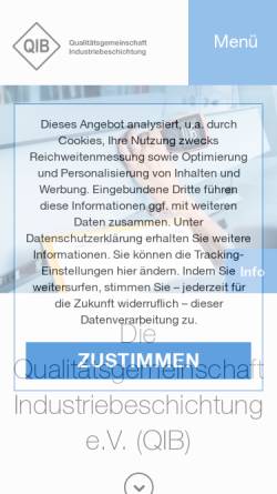 Vorschau der mobilen Webseite www.qib-online.de, Qualitätsgemeinschaft Industriebeschichtung e.V.