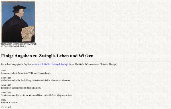 Biographie Zwinglis (1484-1531)