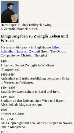 Vorschau der mobilen Webseite www.zwingliverein.ch, Biographie Zwinglis (1484-1531)