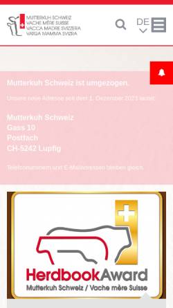Vorschau der mobilen Webseite www.mutterkuh.ch, Mutterkuh Schweiz