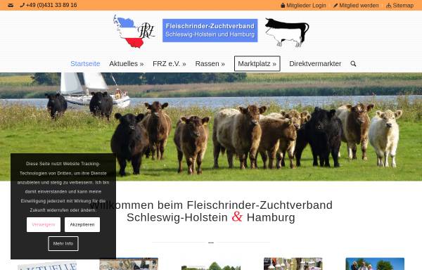Vorschau von www.fleischrinderzucht.de, Verband Schleswig-Holsteiner Fleischrinderzüchter e.V.