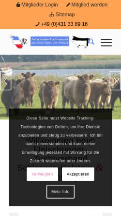 Vorschau der mobilen Webseite www.fleischrinderzucht.de, Verband Schleswig-Holsteiner Fleischrinderzüchter e.V.