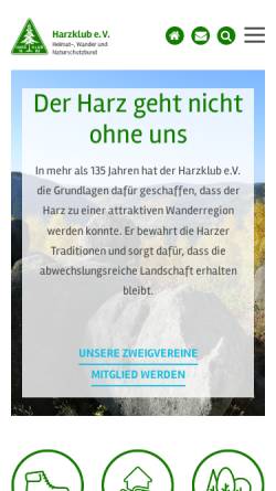 Vorschau der mobilen Webseite harzklub.de, Harzklub