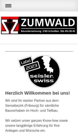 Vorschau der mobilen Webseite www.zumwald.ch, Zumwald Baubetriebe AG