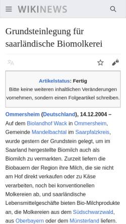 Vorschau der mobilen Webseite de.wikinews.org, Grundsteinlegung für Biomolkerei