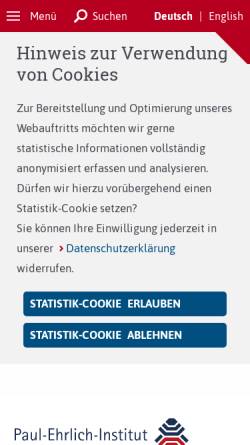 Vorschau der mobilen Webseite www.pei.de, Bundesamt für Sera und Impfstoffe (Paul-Ehrlich-Institut)