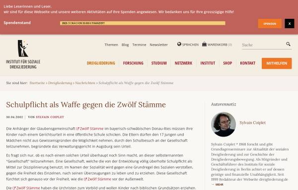Vorschau von www.dreigliederung.de, Schulpflicht als Waffe gegen die Zwölf Stämme