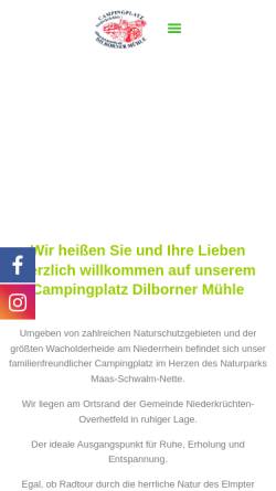 Vorschau der mobilen Webseite www.dilbornermuehle.de, Campingplatz Dilborner Mühle, Niederkrüchten