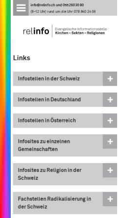 Vorschau der mobilen Webseite www.relinfo.ch, Evangelische Informationsstelle
