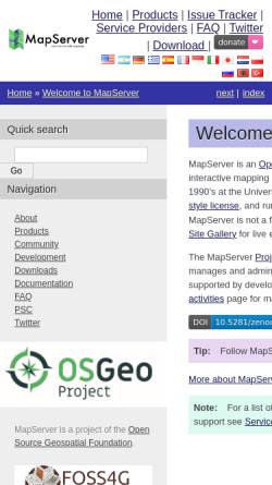 Vorschau der mobilen Webseite mapserver.org, UMN MapServer