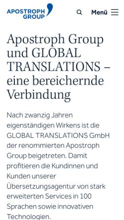 Vorschau der mobilen Webseite apostrophgroup.ch, Global Translations GmbH