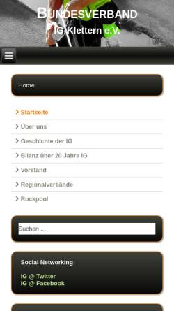 Vorschau der mobilen Webseite www.ig-klettern.de, Bundesverband IG Klettern e.V.