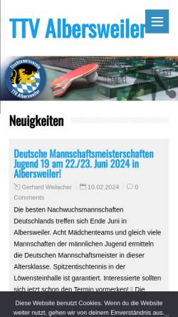 Vorschau der mobilen Webseite www.ttv-albersweiler.de, Tischtennisverein Albersweiler e.V.