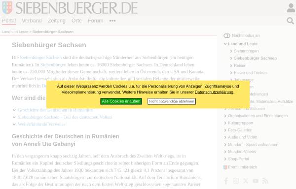 Vorschau von www.siebenbuerger.de, Geschichte der Deutschen in Rumänien