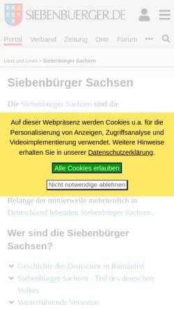 Vorschau der mobilen Webseite www.siebenbuerger.de, Geschichte der Deutschen in Rumänien