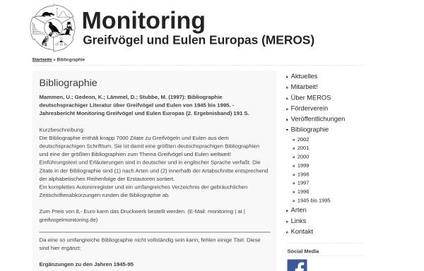 Vorschau von www.greifvogelmonitoring.de, Bibliografie zu Greifvögeln und Eulen