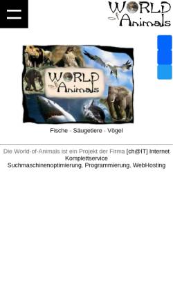 Vorschau der mobilen Webseite www.world-of-animals.de, Welt der Tiere unseres Planeten (World of Animals)