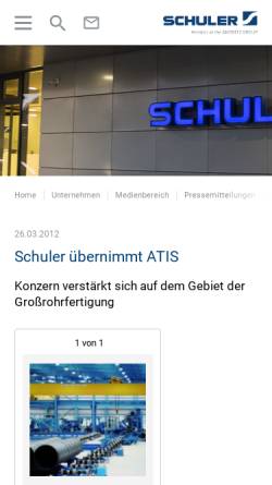 Vorschau der mobilen Webseite www.schulergroup.com, Atis GmbH Gesellschaft für Automatisierungstechnik