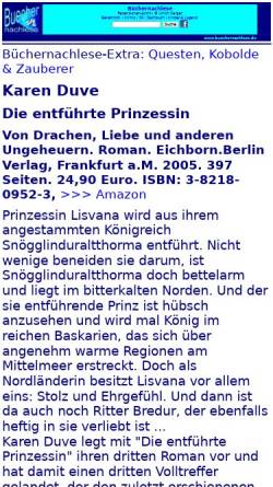Vorschau der mobilen Webseite buechernachlese.de, Karen Duve: Die entführte Prinzessin