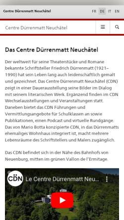 Vorschau der mobilen Webseite www.bundesmuseen.ch, Centre Dürrenmatt Neuchâtel