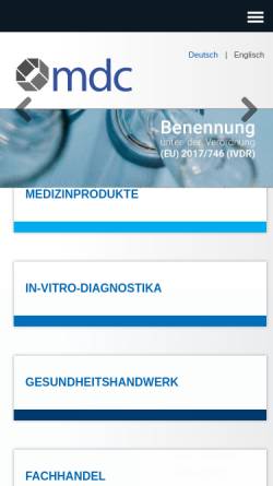 Vorschau der mobilen Webseite www.mdc-ce.de, Mdc Medical Device Certification GmbH