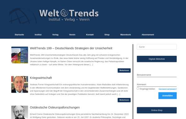 Vorschau von www.welttrends.de, WeltTrends - Zeitschrift für internationale Politik und vergleichende Studien