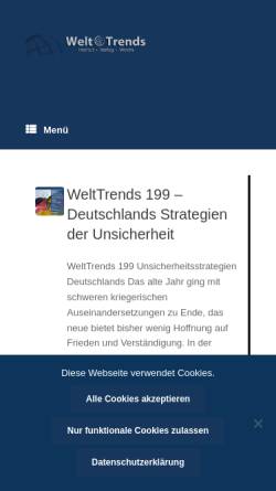 Vorschau der mobilen Webseite www.welttrends.de, WeltTrends - Zeitschrift für internationale Politik und vergleichende Studien