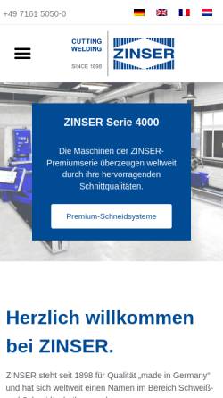 Vorschau der mobilen Webseite zinser.de, Zinser Schweisstechnik GmbH