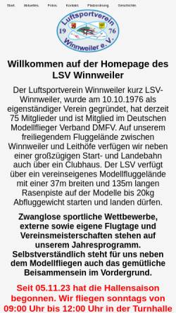 Vorschau der mobilen Webseite www.lsvwinnweiler.de, Luftsportverein Winnweiler e.V.