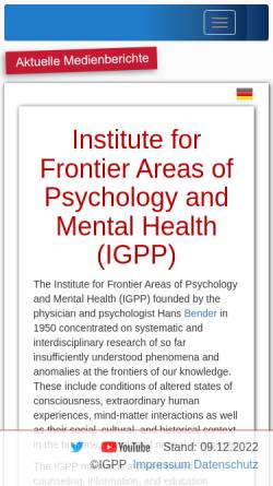 Vorschau der mobilen Webseite www.igpp.de, Institut für Grenzgebiete der Psychologie und Psychohygiene e.V.