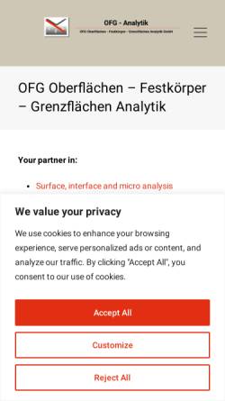 Vorschau der mobilen Webseite www.ofg-analytik.de, OFG Oberflächen Festkörper Grenzflächen Analytik GmbH
