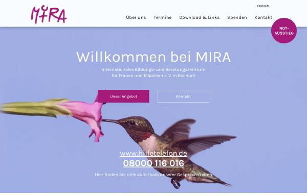 Vorschau von www.mira-ev.de, MIRA e. V. Internationales Bildungs- und Beratungszentrum für Frauen und Mädchen