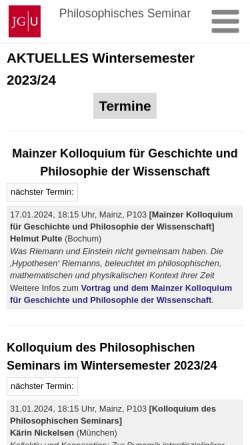 Vorschau der mobilen Webseite www.schopenhauer.philosophie.uni-mainz.de, Schopenhauer-Forschungsstelle