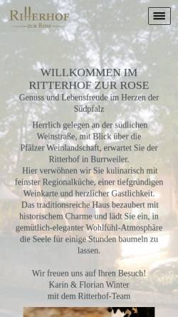 Vorschau der mobilen Webseite www.ritterhofzurrose.de, Ritterhof zur Rose