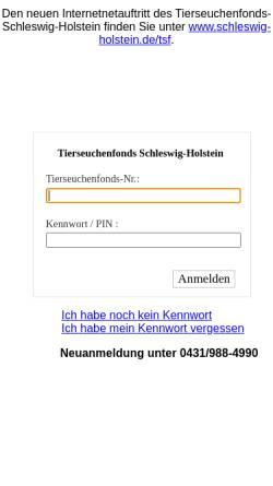 Vorschau der mobilen Webseite www.tsf-sh.de, Tierseuchenfonds Schleswig-Holstein