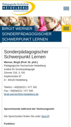 Vorschau der mobilen Webseite www.ph-heidelberg.de, Werner, Birgit