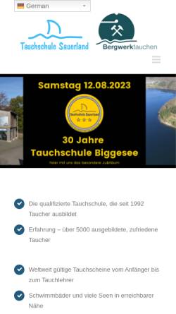 Vorschau der mobilen Webseite www.tauchschule-biggesee.de, Tauchschule Biggesee