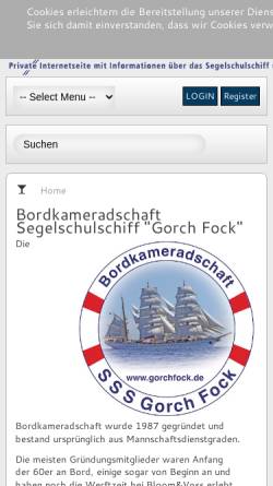 Vorschau der mobilen Webseite www.gorchfock.de, Deutsches Segelschulschiff Gorch Fock