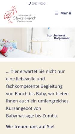 Vorschau der mobilen Webseite www.storchennest-hofgeismar.de, Hebammenpraxis Storchennest
