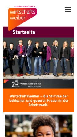 Vorschau der mobilen Webseite wirtschaftsweiber.de, Wirtschaftsweiber e.V., Netzwerk lesbischer Fach- und Führungskräfte